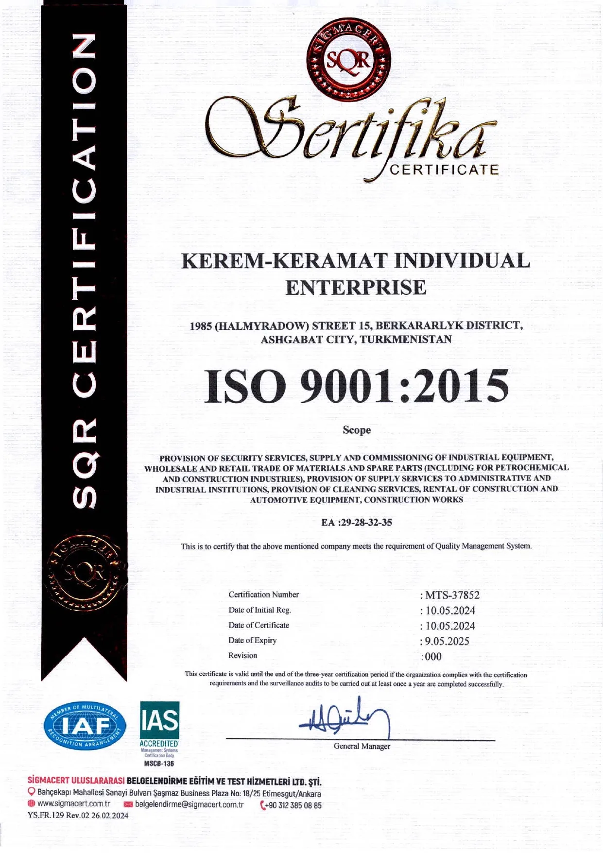 ISO certificate